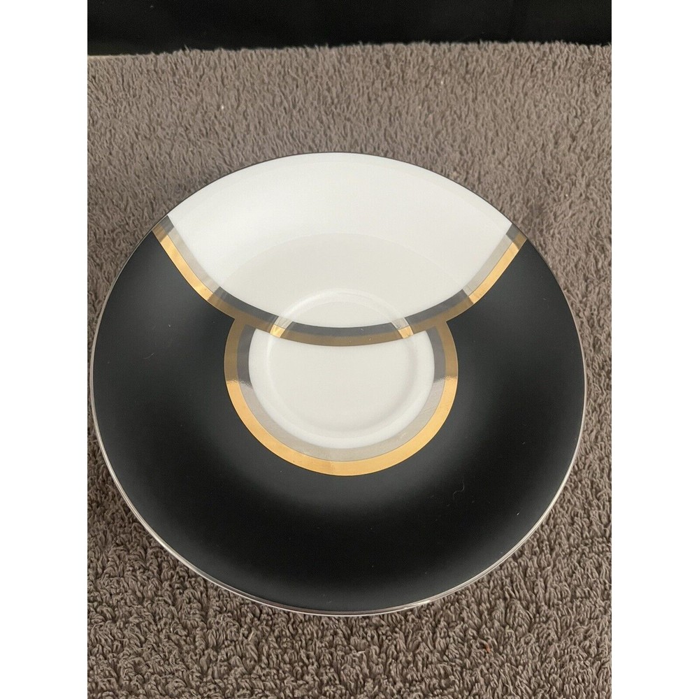 5 Sasaki China Tucano Saucer Black White Gray Gold Silver